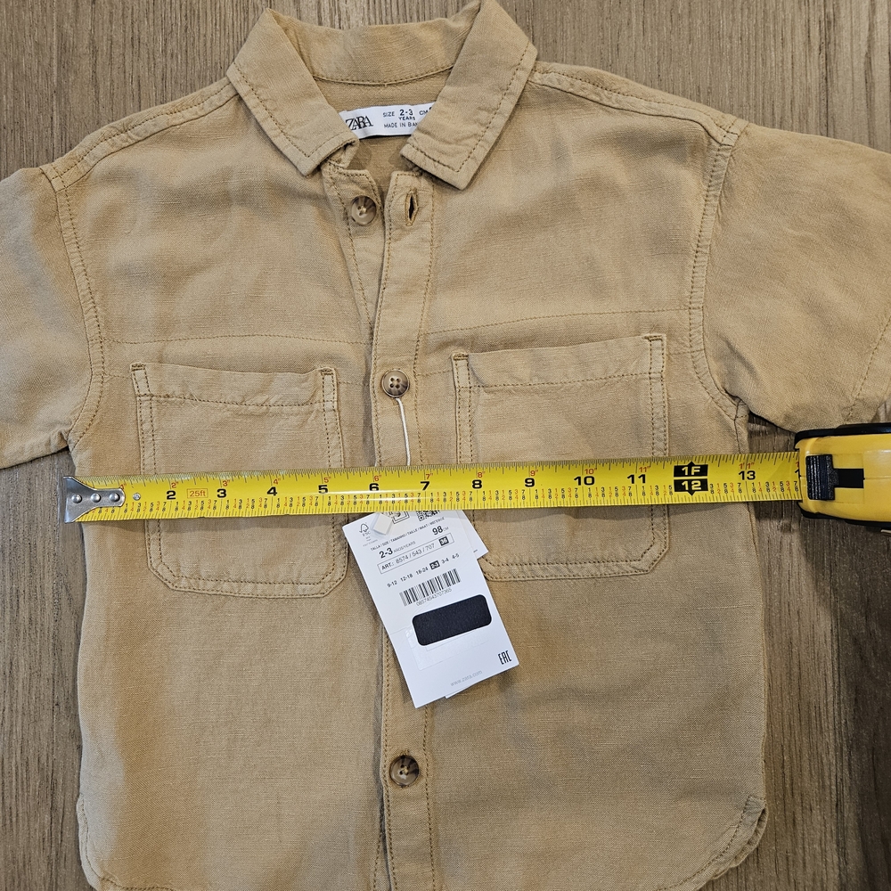 ZARA Camel Short Sleeve Button Down Shirt Size 3T NWT - Picture 2 of 6